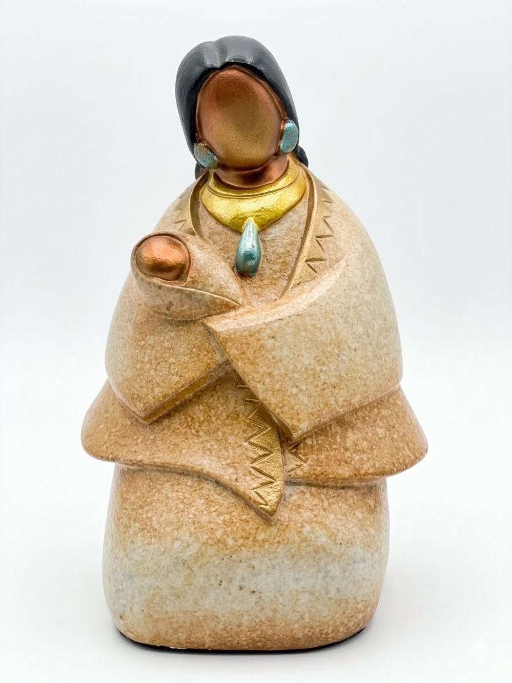 VTG Native American Mother Child Figurine Earthy Terracotta Stone Folk Art 6”H